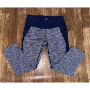 Athleta Striped Capri Leggings Navy Blue Yellow XS Activewear‎ Workout Pants